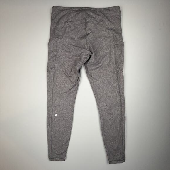 Lululemon Size 12 Gray Herringbone Leggings Pockets Stretch Workout - Picture 3 of 11